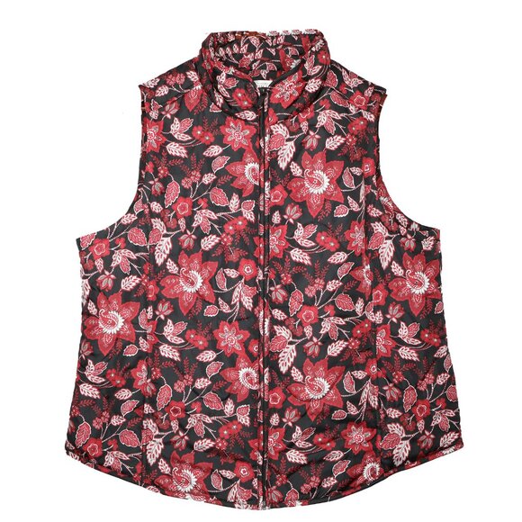 Northern Reflections Quilted Vest Lightweight Floral Red Black Full Zip Casual - Picture 2 of 7